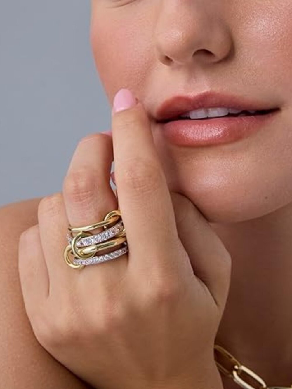 PAVOI 14K Gold Plated Interlocked Stackable Rings, 2 tone - Picture 3 of 6